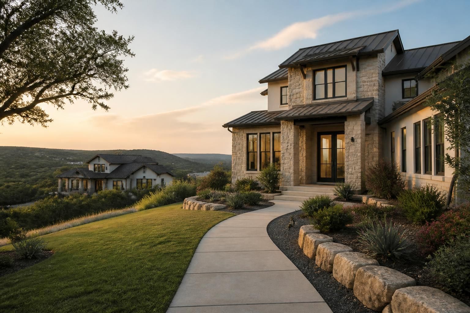 Upscale modern homes with landscaped surroundings in Bee Cave.