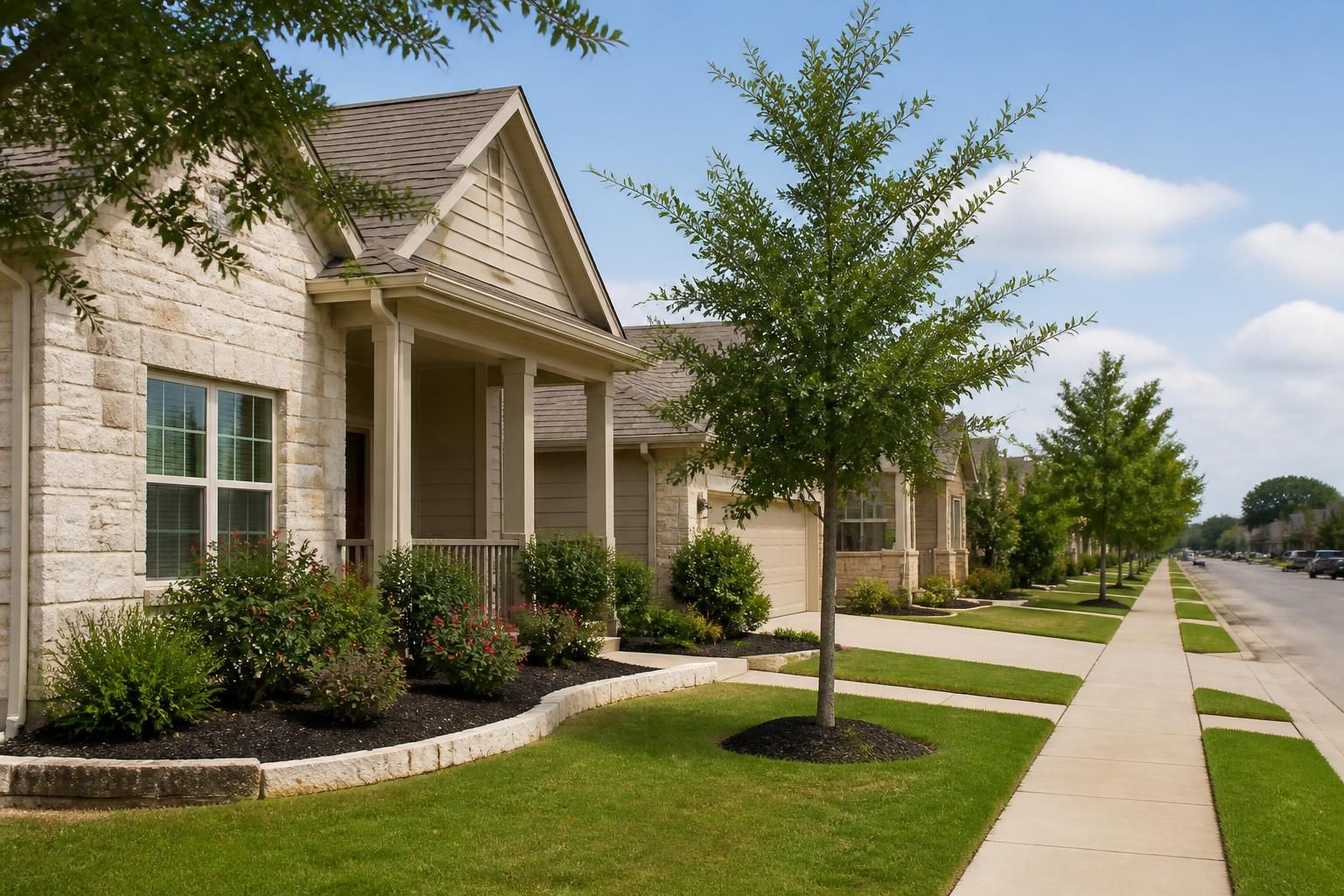 Clean suburban homes with greenery in Kyle.