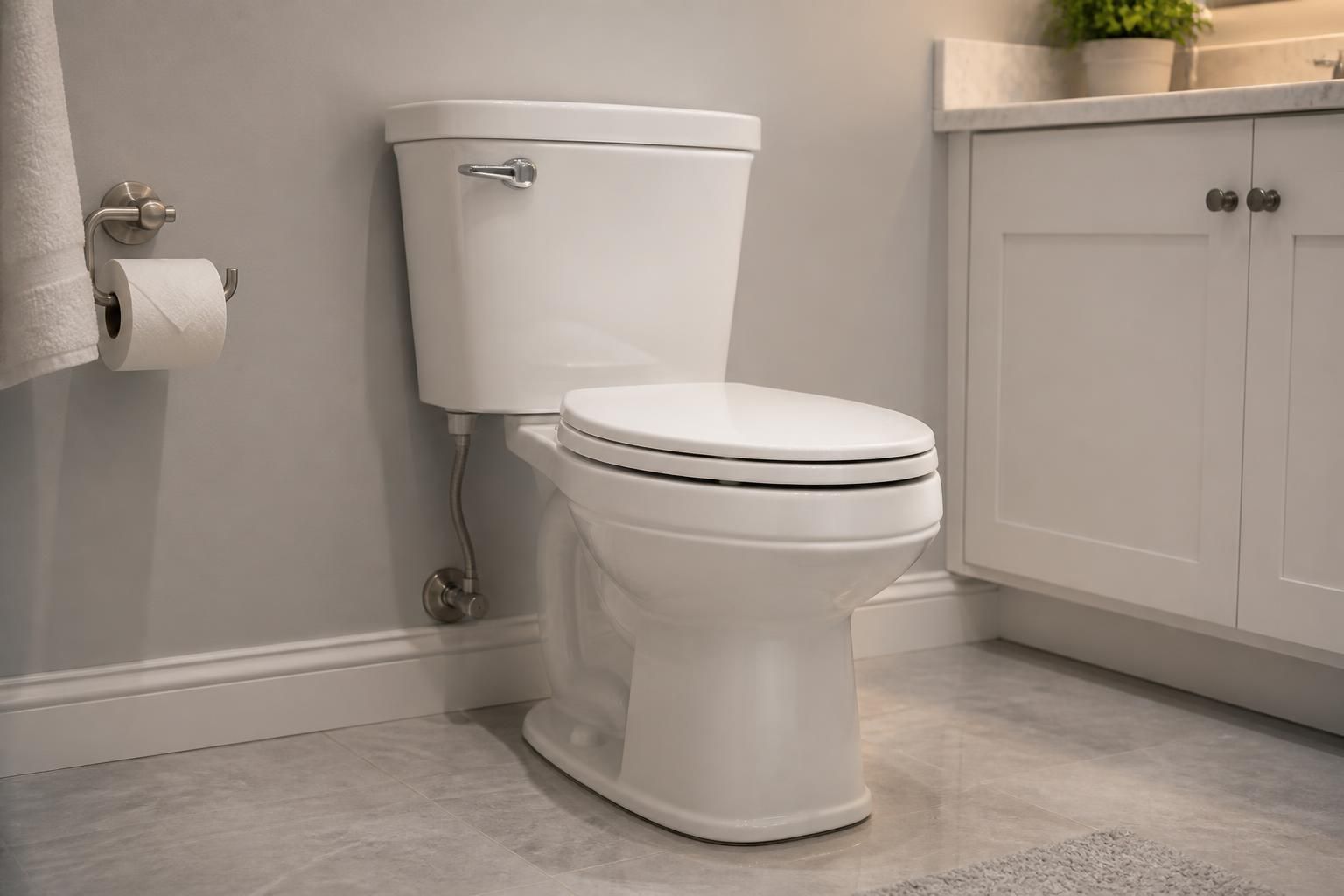 Repaired toilet in a clean finished bathroom.